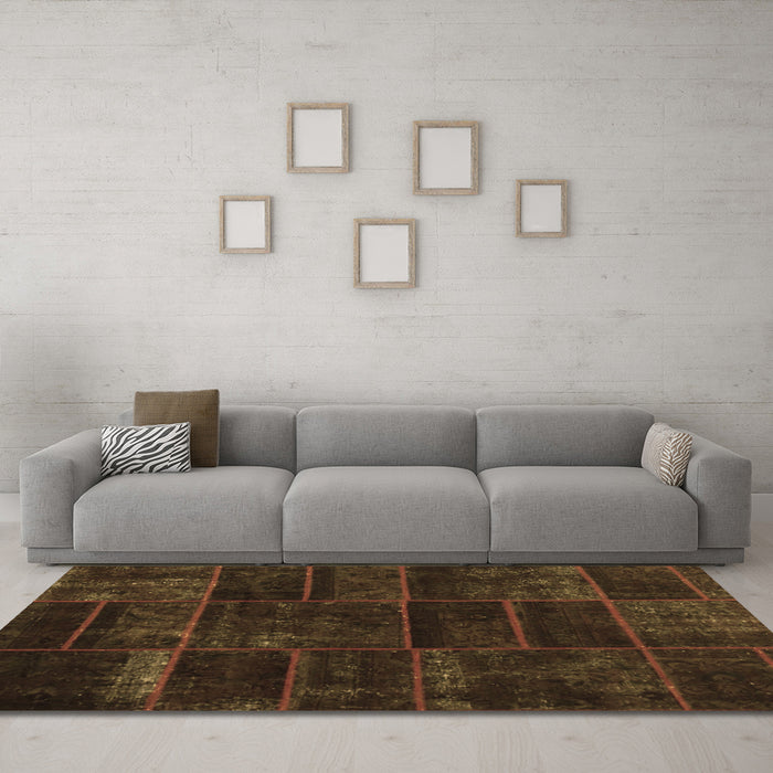 Machine Washable Abstract Brown Contemporary Rug in a Living Room,, wshcon1441brn