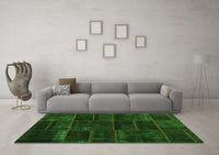 Machine Washable Abstract Green Contemporary Rug, wshcon1441grn