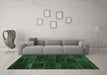 Machine Washable Abstract Emerald Green Contemporary Area Rugs in a Living Room,, wshcon1441emgrn