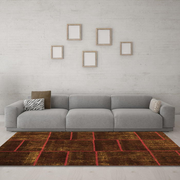 Machine Washable Abstract Orange Contemporary Area Rugs in a Living Room, wshcon1441org