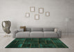 Machine Washable Abstract Turquoise Contemporary Area Rugs in a Living Room,, wshcon1441turq