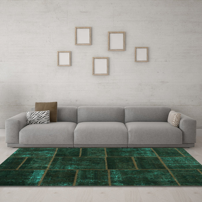 Machine Washable Abstract Turquoise Contemporary Area Rugs in a Living Room,, wshcon1441turq
