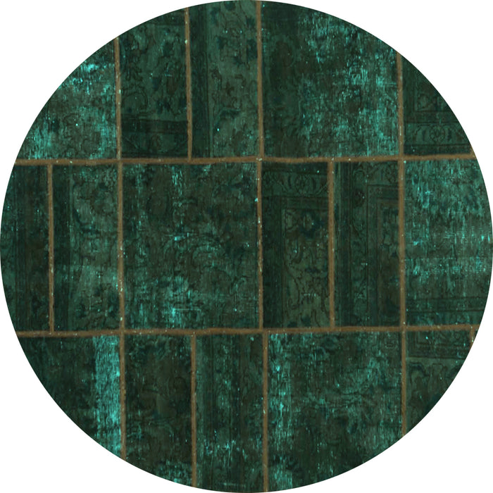 Round Machine Washable Abstract Turquoise Contemporary Area Rugs, wshcon1441turq