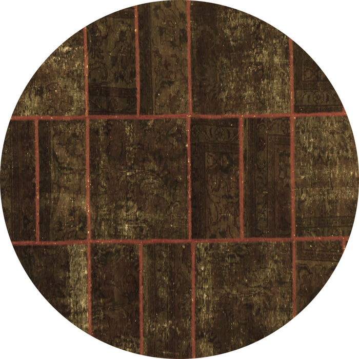 Round Machine Washable Abstract Brown Contemporary Rug, wshcon1441brn