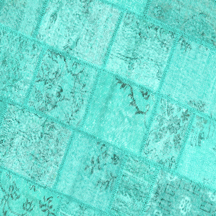 Square Machine Washable Patchwork Turquoise Transitional Area Rugs, wshcon1442turq