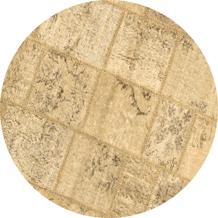 Round Machine Washable Patchwork Brown Transitional Rug, wshcon1442brn