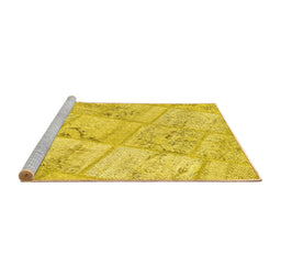 Sideview of Machine Washable Patchwork Yellow Transitional Rug, wshcon1442yw