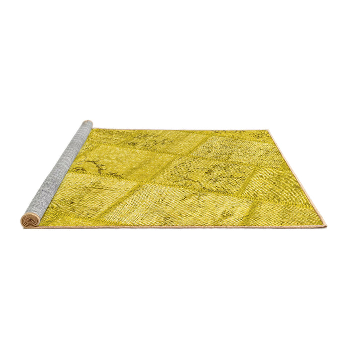 Sideview of Machine Washable Patchwork Yellow Transitional Rug, wshcon1442yw