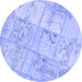 Round Machine Washable Patchwork Blue Transitional Rug, wshcon1442blu