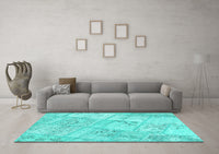 Machine Washable Patchwork Turquoise Transitional Rug, wshcon1442turq