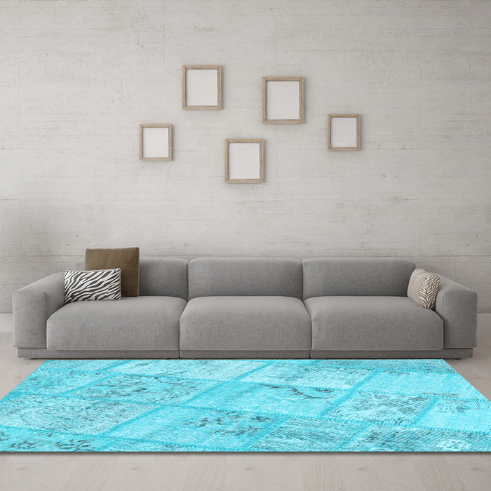 Machine Washable Patchwork Light Blue Transitional Rug in a Living Room, wshcon1442lblu