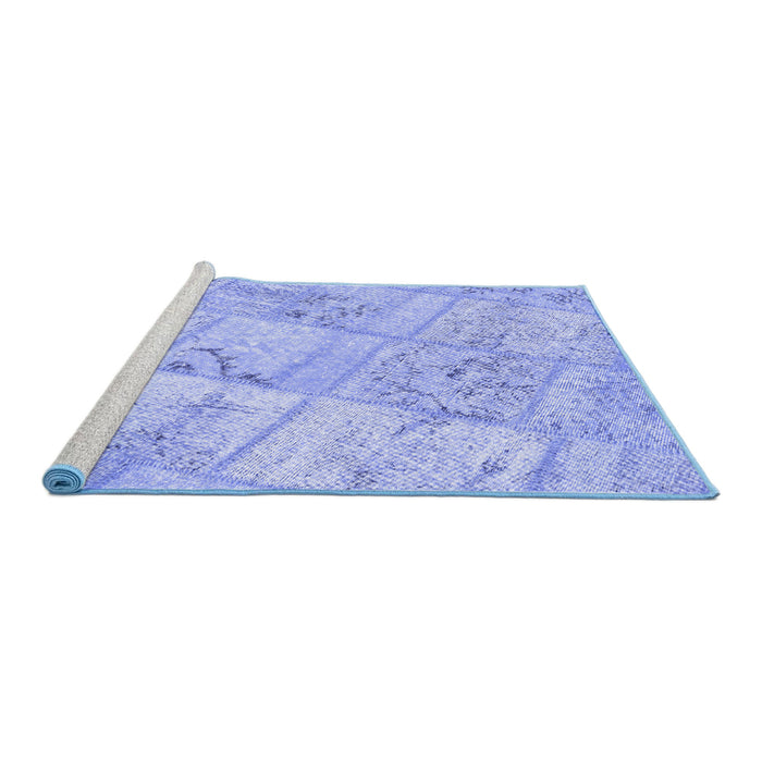 Sideview of Machine Washable Patchwork Blue Transitional Rug, wshcon1442blu