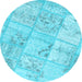 Round Patchwork Light Blue Transitional Rug, con1442lblu