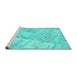 Sideview of Machine Washable Patchwork Turquoise Transitional Area Rugs, wshcon1442turq