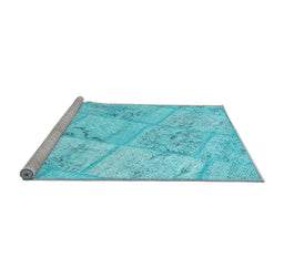 Sideview of Machine Washable Patchwork Light Blue Transitional Rug, wshcon1442lblu