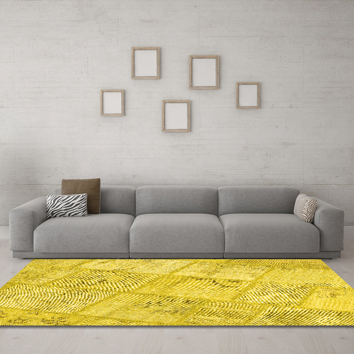Machine Washable Patchwork Yellow Transitional Rug in a Living Room, wshcon1442yw