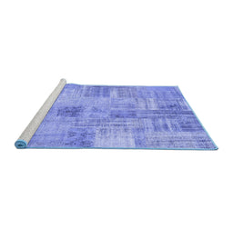 Sideview of Machine Washable Patchwork Blue Transitional Rug, wshcon1443blu