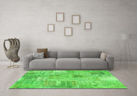 Machine Washable Patchwork Green Transitional Rug, wshcon1443grn