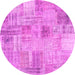 Round Machine Washable Patchwork Pink Transitional Rug, wshcon1443pnk