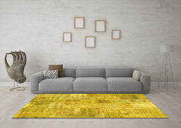 Machine Washable Patchwork Yellow Transitional Rug in a Living Room, wshcon1443yw