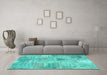 Machine Washable Patchwork Turquoise Transitional Area Rugs in a Living Room,, wshcon1443turq