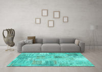 Machine Washable Patchwork Turquoise Transitional Rug, wshcon1443turq