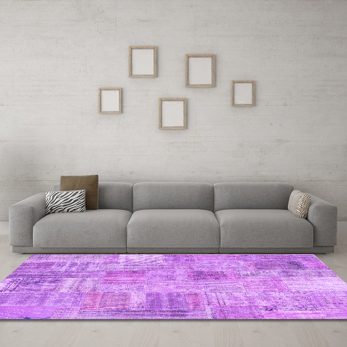 Machine Washable Patchwork Purple Transitional Area Rugs in a Living Room, wshcon1443pur
