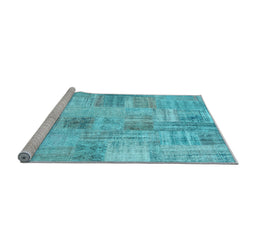 Sideview of Machine Washable Patchwork Light Blue Transitional Rug, wshcon1443lblu