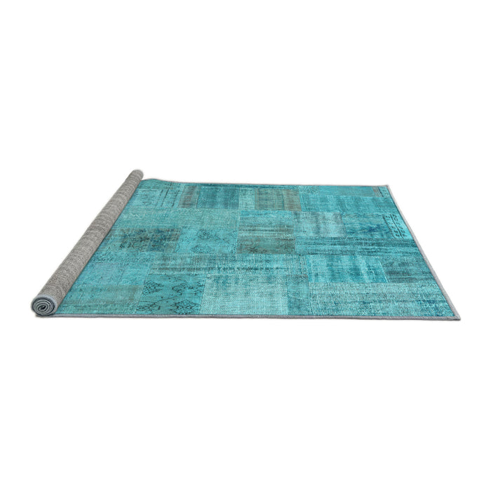 Sideview of Machine Washable Patchwork Light Blue Transitional Rug, wshcon1443lblu