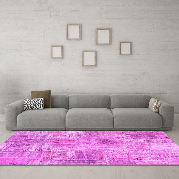 Machine Washable Patchwork Pink Transitional Rug in a Living Room, wshcon1443pnk