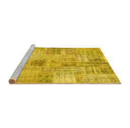 Sideview of Machine Washable Patchwork Yellow Transitional Rug, wshcon1443yw