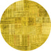 Round Machine Washable Patchwork Yellow Transitional Rug, wshcon1443yw