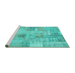 Sideview of Machine Washable Patchwork Turquoise Transitional Area Rugs, wshcon1443turq
