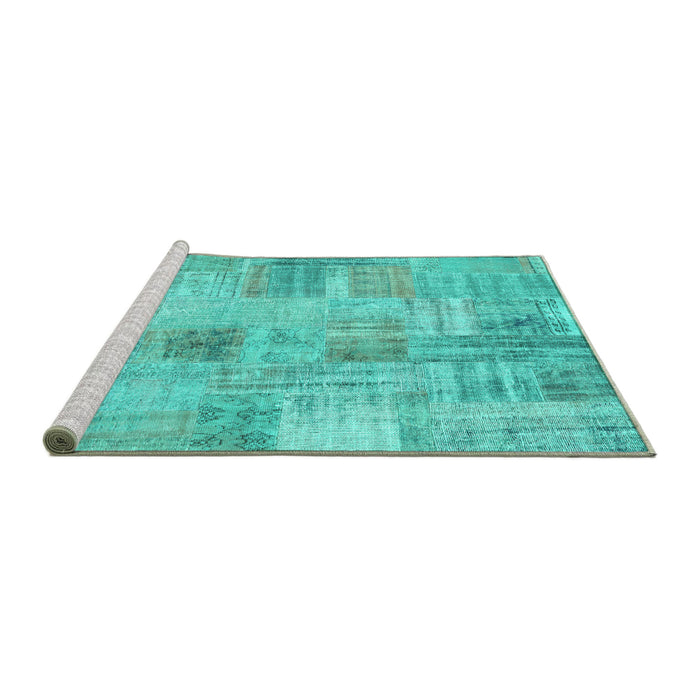Sideview of Machine Washable Patchwork Turquoise Transitional Area Rugs, wshcon1443turq