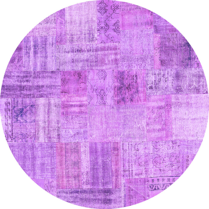 Round Machine Washable Patchwork Purple Transitional Area Rugs, wshcon1443pur