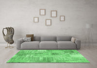 Machine Washable Patchwork Emerald Green Transitional Rug, wshcon1443emgrn