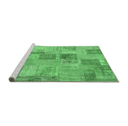 Sideview of Machine Washable Patchwork Emerald Green Transitional Area Rugs, wshcon1444emgrn