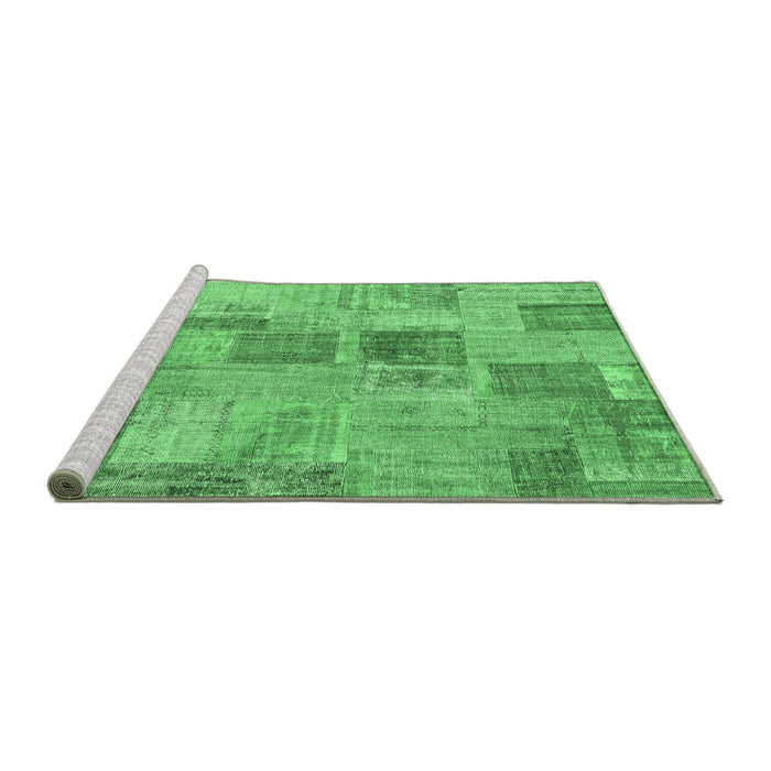 Sideview of Machine Washable Patchwork Emerald Green Transitional Area Rugs, wshcon1444emgrn