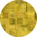 Round Machine Washable Patchwork Yellow Transitional Rug, wshcon1444yw