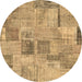 Round Patchwork Brown Transitional Rug, con1444brn