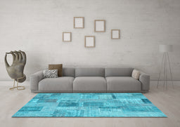 Machine Washable Patchwork Light Blue Transitional Rug in a Living Room, wshcon1444lblu