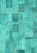 Machine Washable Patchwork Turquoise Transitional Area Rugs, wshcon1444turq