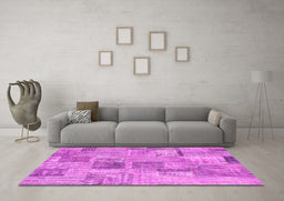 Machine Washable Patchwork Pink Transitional Rug in a Living Room, wshcon1444pnk