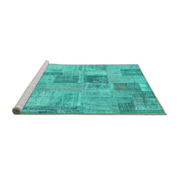 Sideview of Machine Washable Patchwork Turquoise Transitional Area Rugs, wshcon1444turq