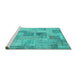 Sideview of Machine Washable Patchwork Turquoise Transitional Area Rugs, wshcon1444turq