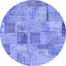 Round Patchwork Blue Transitional Rug, con1444blu