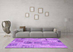 Machine Washable Patchwork Purple Transitional Area Rugs in a Living Room, wshcon1444pur