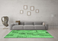 Machine Washable Patchwork Emerald Green Transitional Rug, wshcon1444emgrn