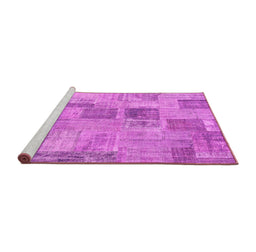 Sideview of Machine Washable Patchwork Pink Transitional Rug, wshcon1444pnk