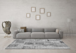Machine Washable Patchwork Gray Transitional Rug in a Living Room,, wshcon1444gry